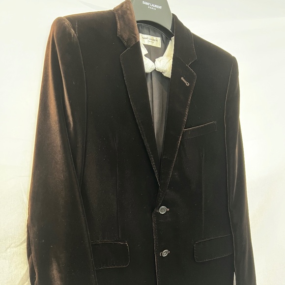 Hedi Slimane, Saint Laurent- Smoking Blazer/Jacket, Brown, Velvet Size 48 - Picture 3 of 13